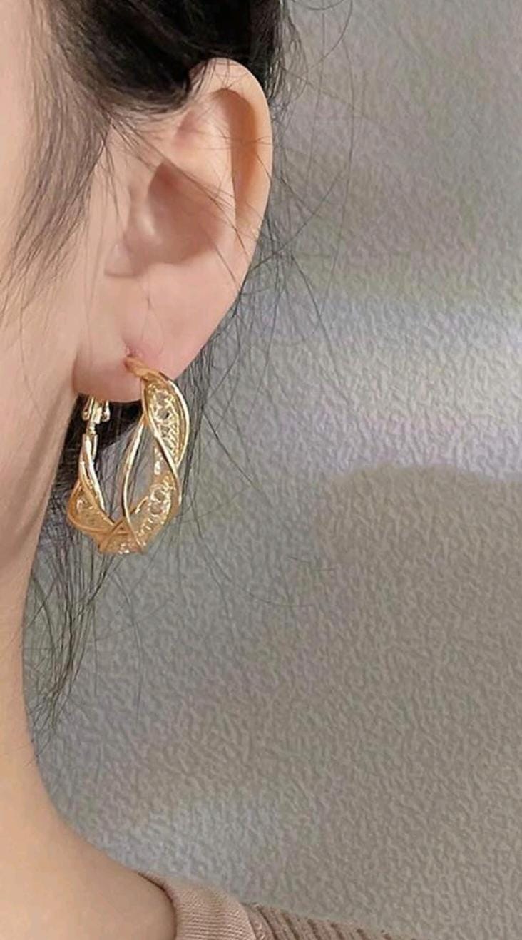 Unique gold mesh crystal hoop earrings