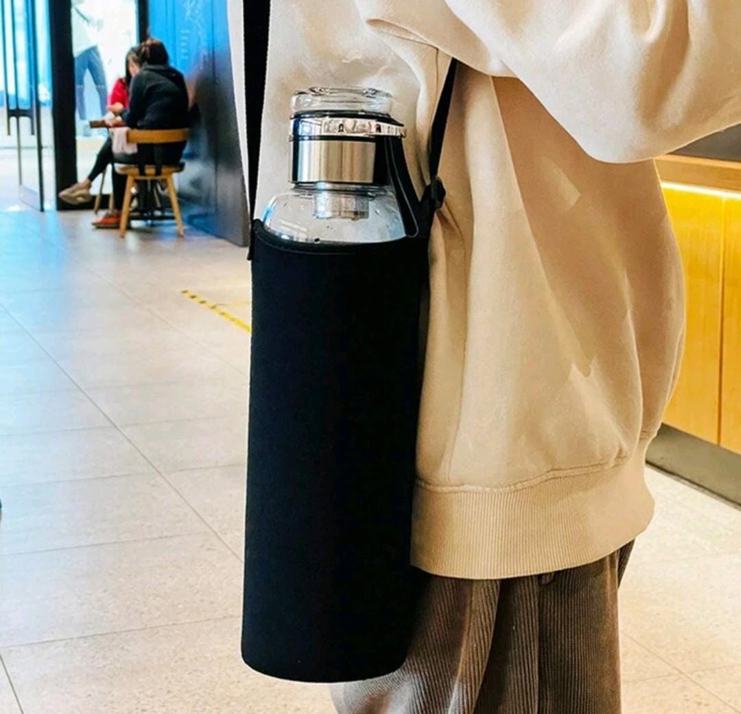 Glass bottle with filter and cover