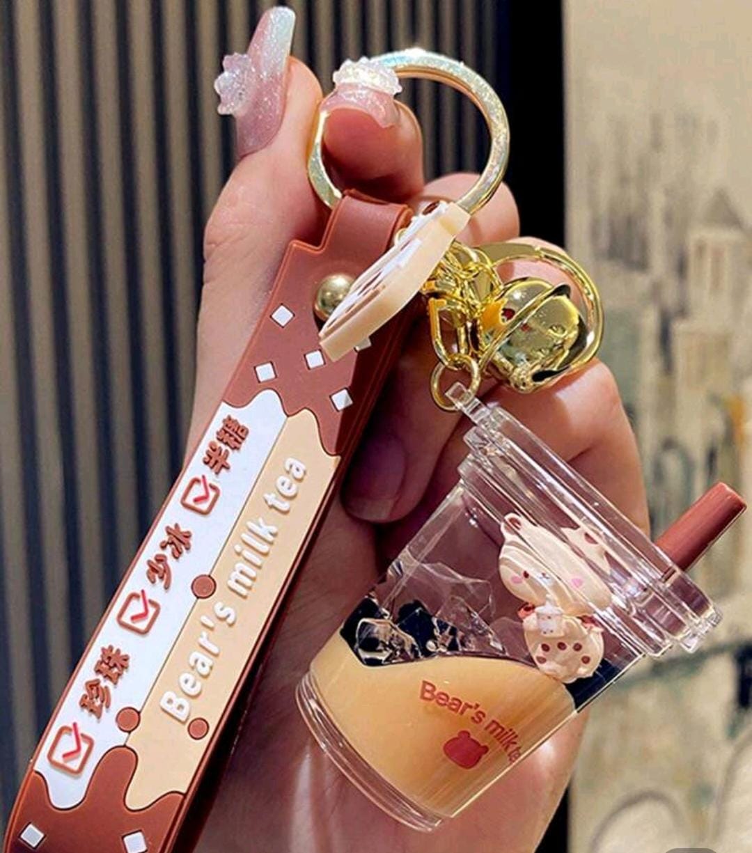 Boba milk tea keychain