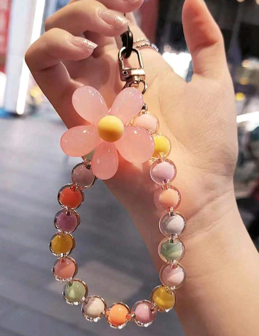 Multicolored handmade beaded flower keychain