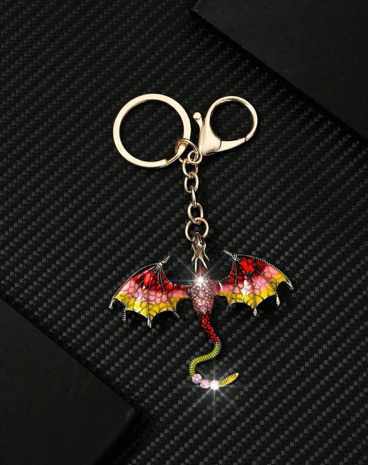 Game of thrones inspire dragon keychain in red and yellow